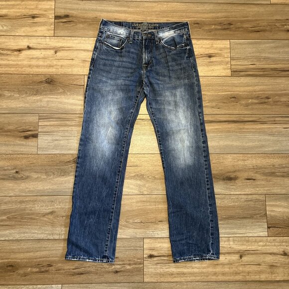 Men's American Eagle AE Original Straight Denim Jeans SZ 30x34 Blue Distressed - Picture 1 of 13